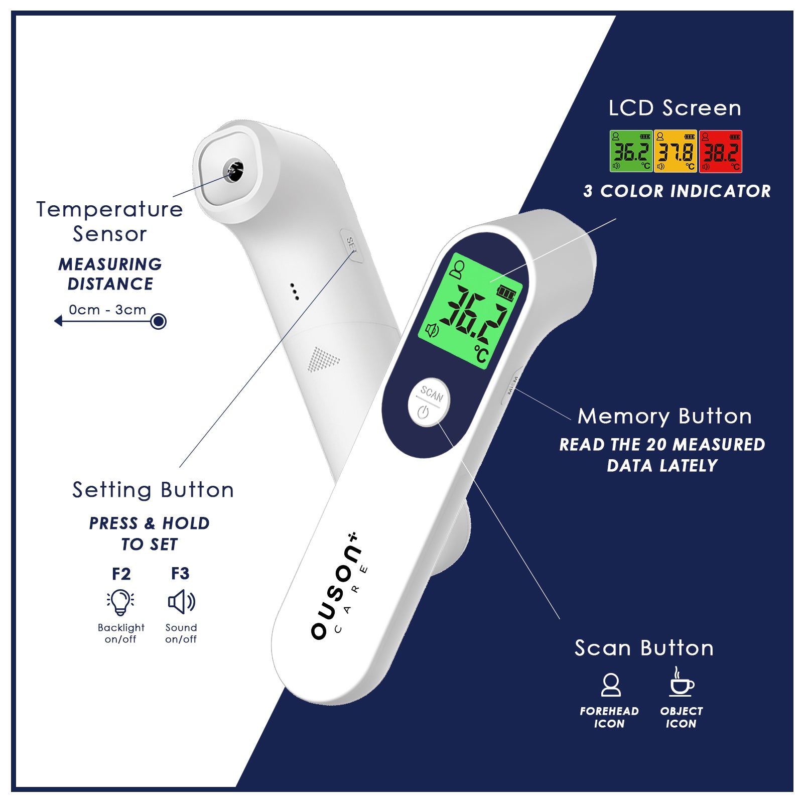 Ouson Care Digital Arm Type Blood Pressure Monitor (BSX556) & Infrared Digital Thermometer (Bundle)