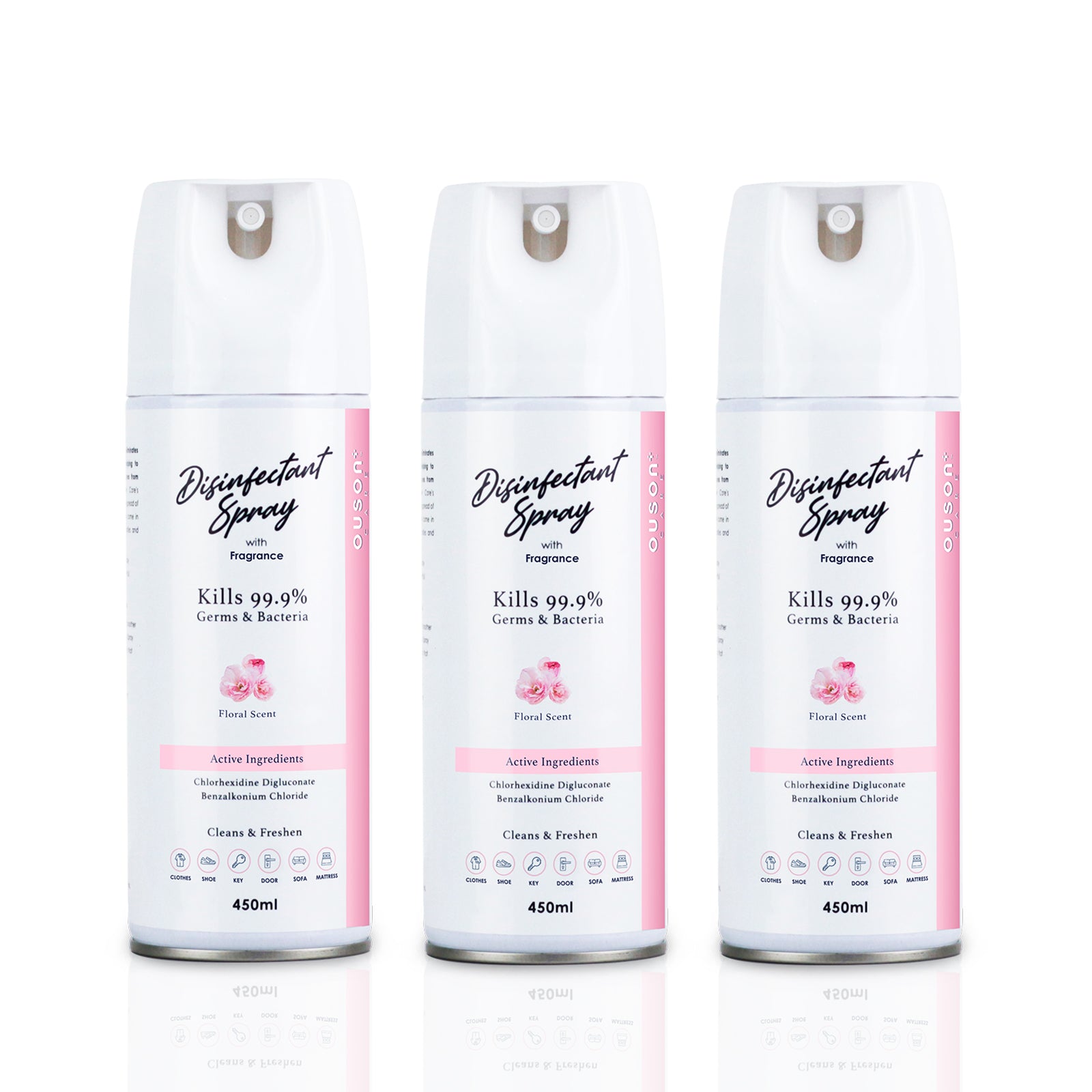 Ouson Care Disinfectant Spray with Fragrance 450ml (Pack of 3)